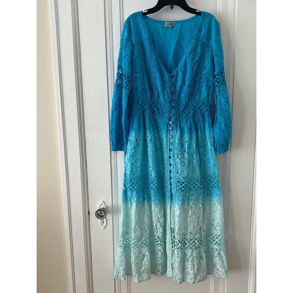 Stunning lace dress blue gradient waterfall design with cotton inlay